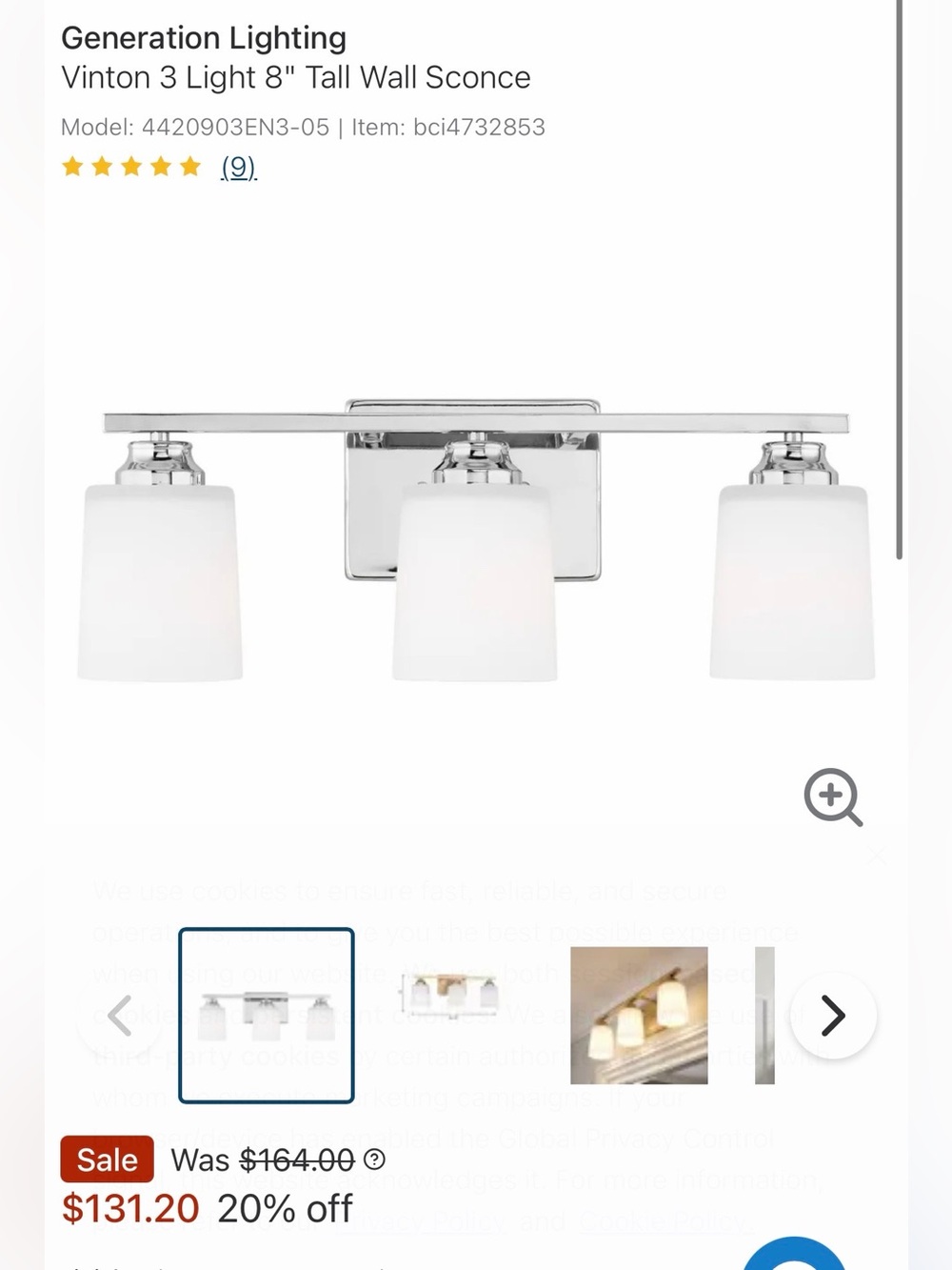 New generation lighting Vinton 3-Light Chrome bathroom vanity light
